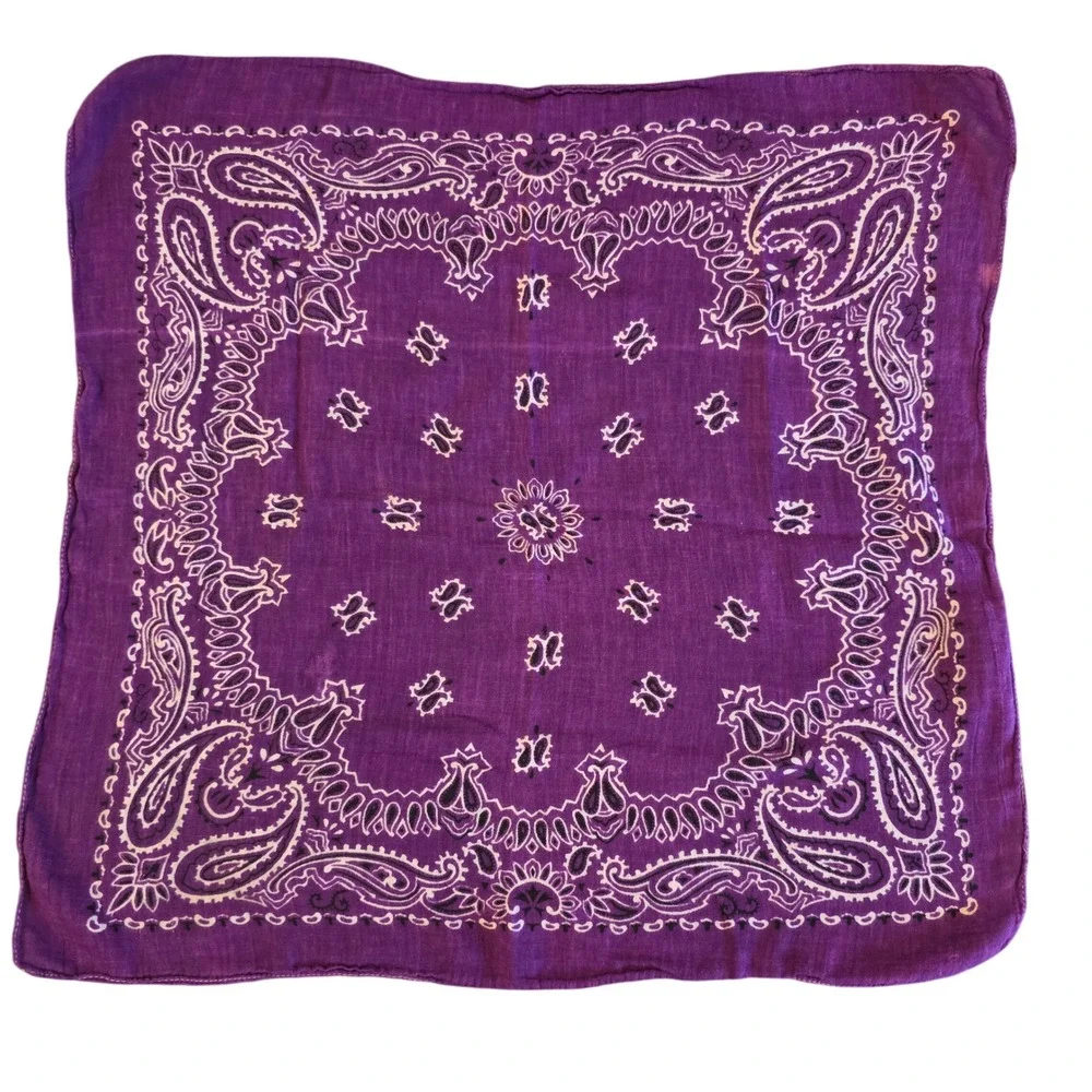 Vintage Purple Paisley Bandana 100% Cotton Made in India Square Scarf Accessory